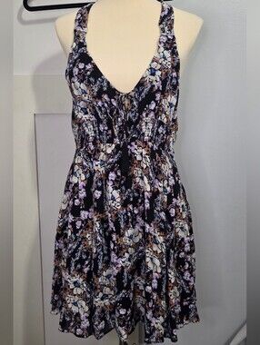 Free People - "Washed Ashore" Black Floral Twist Racer Back Sundress